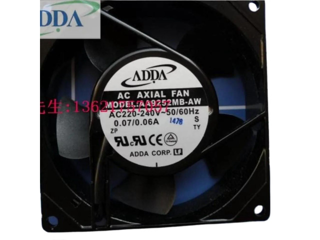A 92mm 220V fan for the AA92252MB-AW series, measuring 92x92x25mm, with an AC rated current of 0.07A, featuring dual ball bearings, axial cooling,...