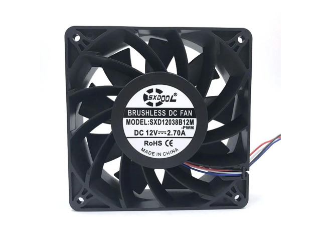 SXD12038B12M 12038 DC12V 4500RPM 200CFM is a cooling fan suitable for mining rigs and Bitmain S7 and S9 processors.