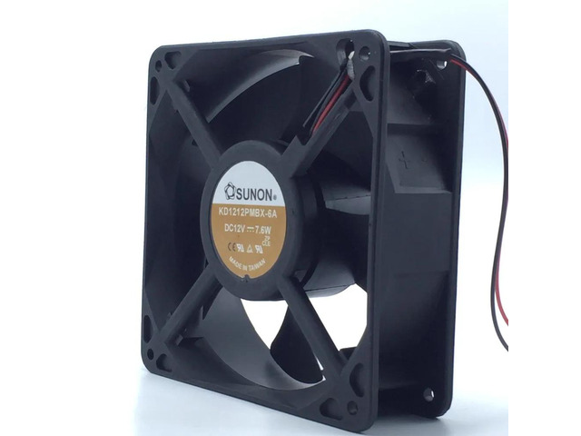 The 120mm 7.6W dual-line axial cooling fan for the KD1212PMBX-6A measures 120x120x38mm and is suitable for server and inverter applications.