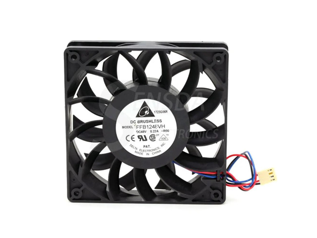 A 120mm 48V axial fan for the FFB1248VH, measuring 120x120x25mm, with DC output and a current rating of 0.22A, suitable for server and inverter...