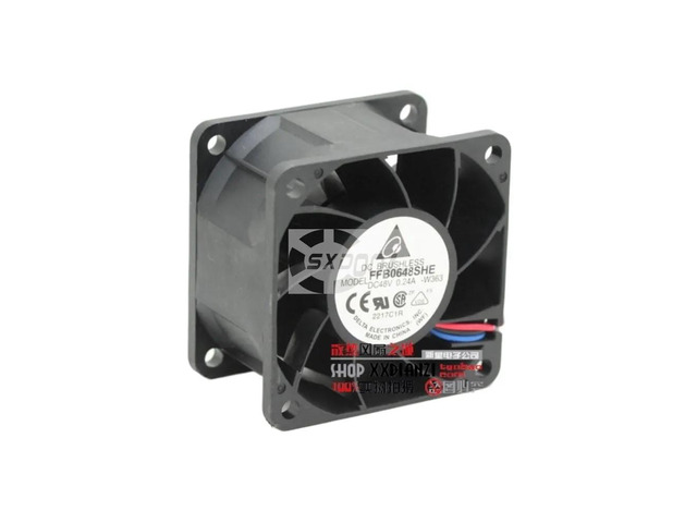 60mm 48V fan for FFB0648SHE, dimensions 60x60x38mm, dual ball bearing cooling high-efficiency industrial applications.