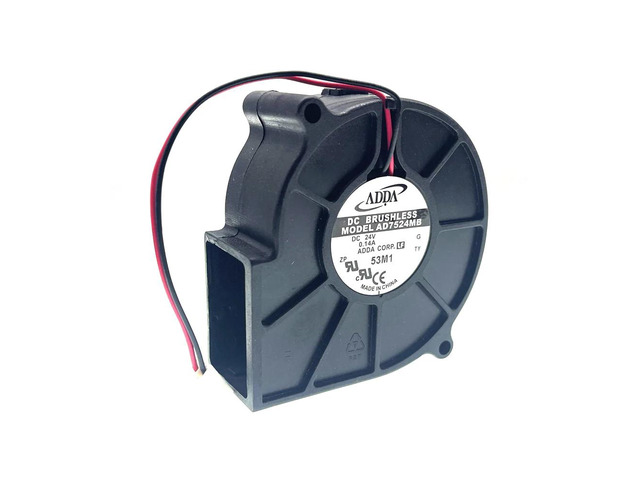 75mm DC 24V blower for AD7524MB 7530, 24VDC 0.14A dual ball bearing two-wire centrifugal turbine blower.