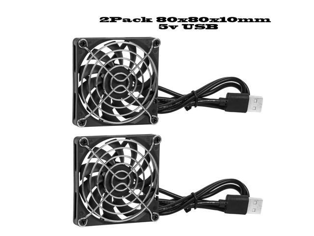 Two dual-ball USB cooling fans, DC 5V, silent operation, suitable for DIY projects, routers, game consoles, TV boxes, and power supplies (USB8010).