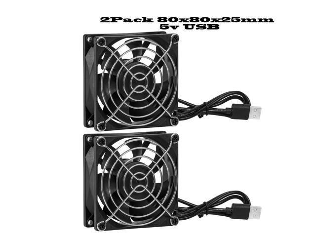 Two dual-ball USB cooling fans, DC 5V, silent operation, suitable for DIY projects, routers, game consoles, TV boxes, and power supplies (USB8025).