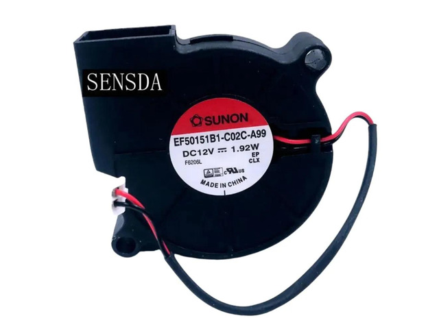 50mm 12V blower (model 5015), 1.92W, double ball bearing, 50x50x15mm turbine fan, suitable for humidifiers and cooling applications.