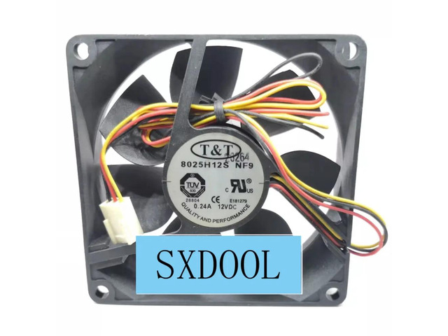 80mm x 8cm chassis fan for T & T 8025H12S 8025, 12V 0.24A, three-wire CPI ultra-quiet chassis cooling.