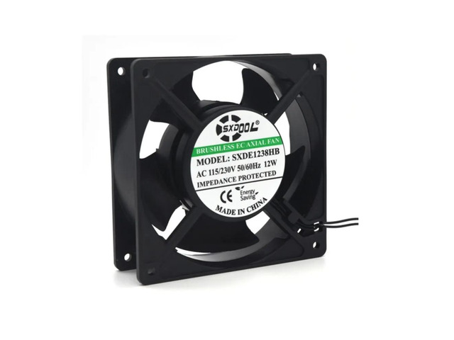 Air conditioner cabinet cooling fan, 120mm x 38mm, 110V, 115V, 220V, 230V, EC motor, 3500RPM, double ball bearing, 12W.