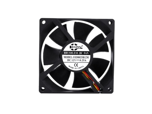 One SXD8025B12M 80mm DC 12V chassis fan 3000 RPM dual ball bearing cooling fan with FG signal.