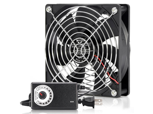 120mm computer fan with speed controller, AC power cord 110V/220V to DC 3V-12V 2A, suitable for exhaust fans, heat dissipation, routers, planting...