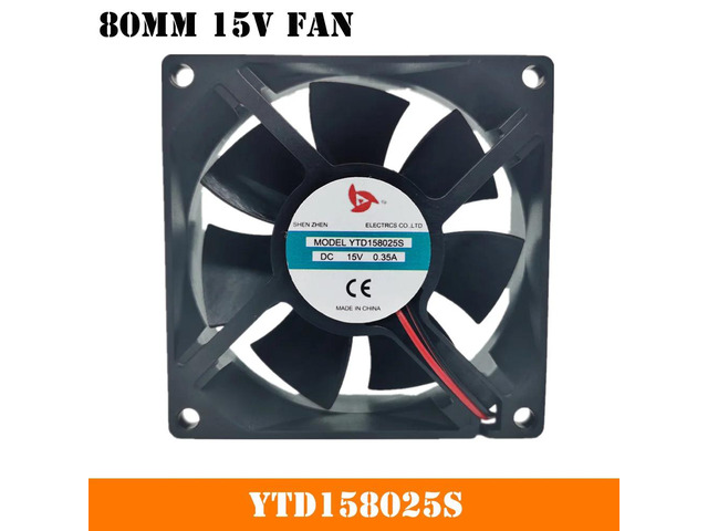 80mm 15V fan, 8cm, suitable for YTD158025S DC15V 0.35A, 2-wire, 80x80x25mm heatsink.
