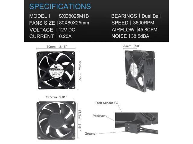 Waterproof Cooling Fan Series - DC 12V Dual Ball Bearing - Dustproof and Moisture-proof - Dimensions: 80mm x 25mm