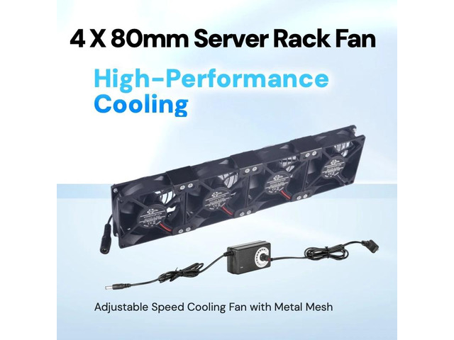 Four 80mm x 25mm high-speed cooling fans with speed controller 4200RPM, 43.3CFM, suitable for servers/PCs/amplifiers/GPU hosts/chassis (European...