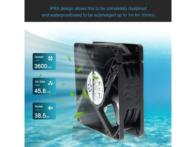 IP68 80mm x 8cm Waterproof and Dustproof DC 12V Cooling Fan 80x80x25mm Dual Ball Bearing 3-Pin PC Computer Chassis Power Supply