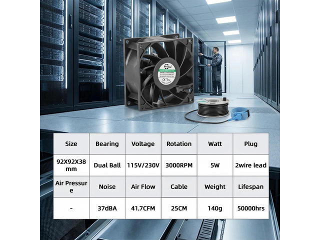 High-efficiency EC cooling fan Brushless motor High speed 9238 115V 230V universal voltage Long-life dual ball bearing