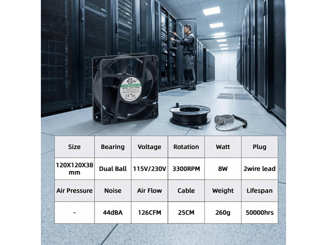 High-efficiency EC cooling fan Brushless motor High speed 12038 115V 230V universal voltage Long-life dual ball bearing