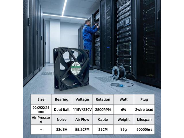 High-efficiency EC cooling fan Brushless motor High speed 9225 115V 230V universal voltage Long-life dual ball bearing
