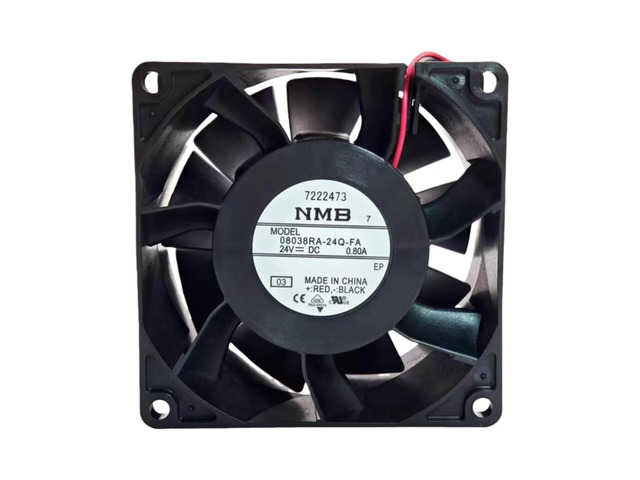 80x80x38mm DC24V cooling fan for 08038RA-24Q-FA, 0.80A, 91.8CFM, 6500RPM, suitable for inverters and industrial equipment.