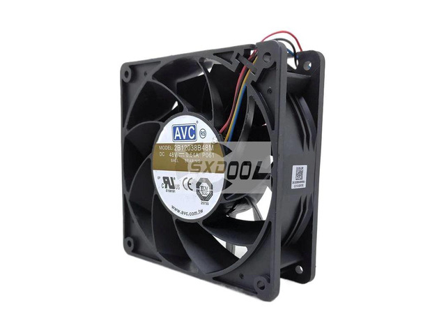 120mm 48V four-wire fan (0.54A) for the 2B12038B48M, measuring 120x120x38mm, suitable for server and industrial cooling systems.
