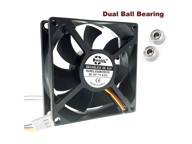 80mm 12V Dual Ball Bearing PC Cooling Fan, 80x80x25mm, 8025, 0.27A, 4000RPM, 3-pin, 3-wire high-speed heatsink.