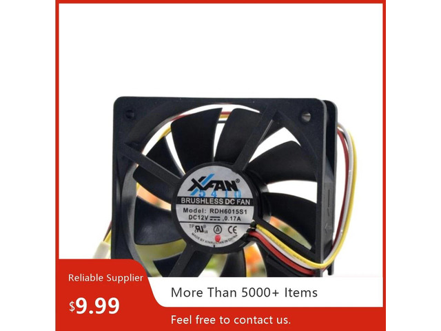 The RDH6015S1 is a 60x60x15mm dual ball bearing chassis fan suitable for 6015 12V 0.17A 4-pin PWM temperature-controlled chassis fans.