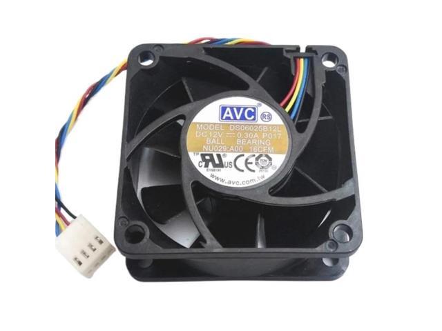 60mm fan for AVC, 6cm 6025 dual ball bearing 4-wire PWM fan DS06025B12L 12V 0.30A server cooling fan.