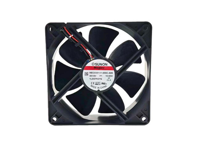 A 120x120x38mm DC12V cooling fan suitable for MEC0381V1-000C-A99, with an airflow of 138CFM, noise level of 48dBA, speed of 3100RPM, and power...