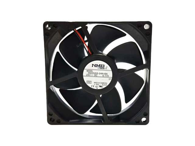 A 92x92x25mm DC24V ball bearing cooling fan for the 09225SS-24N-BA, with a speed of 2600RPM, an airflow of 29CFM, and a noise level of 34dBA,...