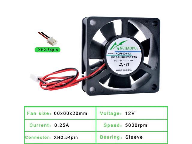 ACP6020 6cm 60mm Fan (60x60x20mm) DC12V 2-pin Sleeve Cooling Fan, suitable for computer cases, power supplies, chargers, and inverters.