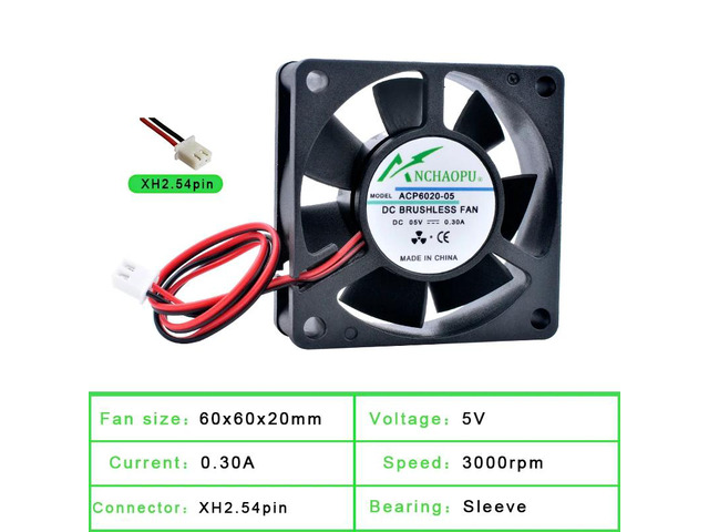 ACP6020 6cm 60mm fan (60x60x20mm), DC5V, 2-pin sleeve cooling fan, suitable for computer cases, power supplies, chargers, and inverters.