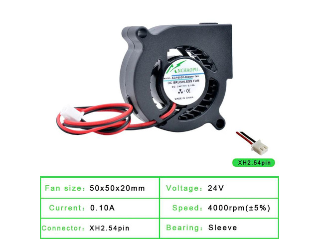 ACP5020 - Blower Fan 5cm 50mm, Fan 50x50x20mm, DC24V, Sleeve, 4000rpm, Turbine Blower Cooling Fan, Suitable for Projectors and 3D Printers