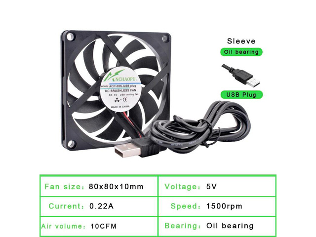80x80x10mm sleeve DC5V USB interface silent cooling fan, suitable for DIY cooling routers, game consoles, TV boxes, and other power supplies.