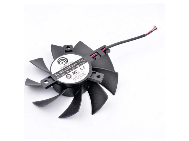 PLA08015B12HH graphics card cooling fan, 75mm diameter, 40mm hole spacing, DC12V 0.35A, 2-wire 2-pin, dual ball bearing.