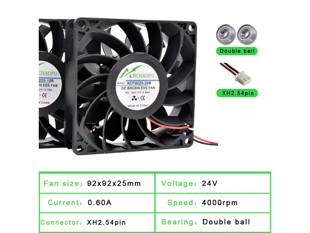 ACP9225-12B-24B 9cm 92mm Fan (92x92x25mm) DC24V 2-pin High Airflow Cooling Fan, suitable for chassis power supply inverters.