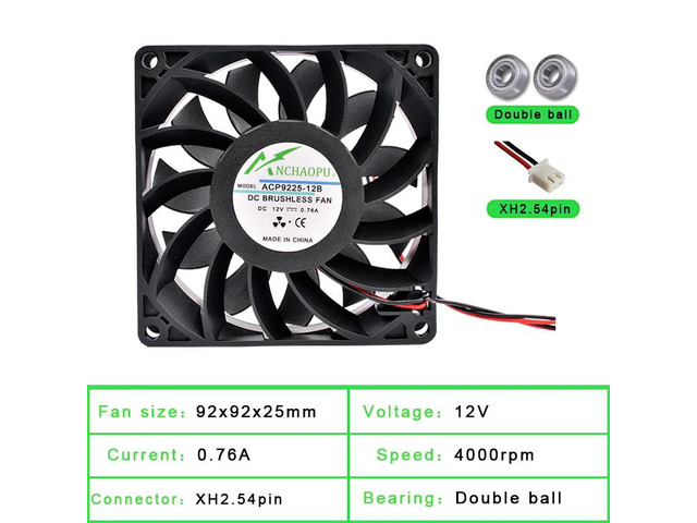 ACP9225-12B-24B 9cm 92mm Fan (92x92x25mm) DC12V 2-pin High Airflow Cooling Fan, suitable for chassis power supply inverters.