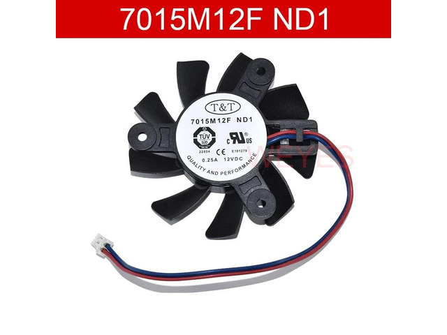 7015M12F ND1 is a 2-pin, 47*47*47mm VGA cooling fan for T & T DC12V 0.25A graphics cards/video cards.