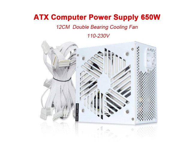 110-264V 20+4 pin white power supply 650W gaming PC power supply ATX-650W with 12CM low-noise cooling fan