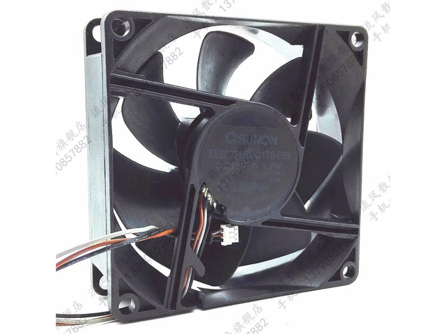 EP6127A fan, suitable for cooling fans EE80251S1-D170-F99, DC 12V, 1.7W, 3-pin connector, 80mm, 80x80x25mm, server square fan.