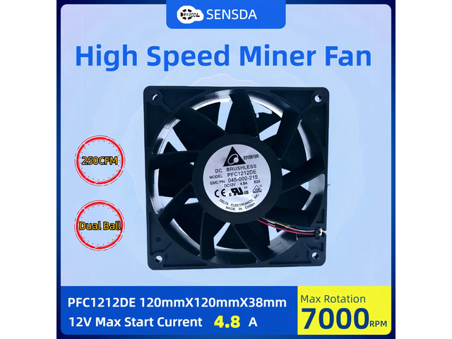 7000RPM 120mm x 38mm PFC1212DE High-Speed CFM Cooling Fan 120x120x38mm 12V 12038 120mm 4.80A Suitable for Ant S7 S9 D3 L3 E9