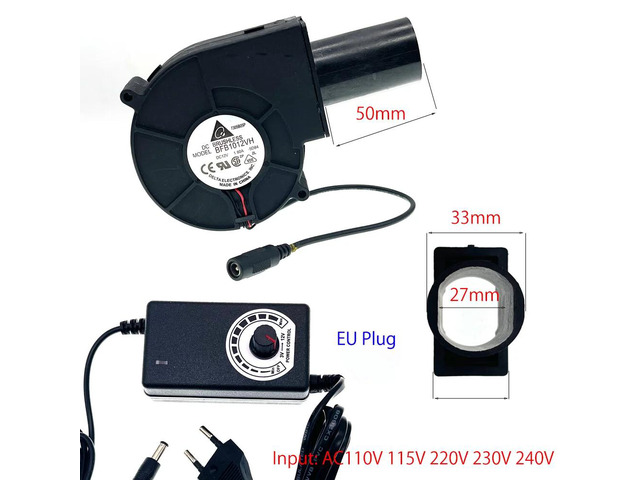 Suitable for BFB1012VH 9733 turbine centrifugal blower, 12V 1.80A high speed with speed controller, for DIY cooling (blower with EU plug).