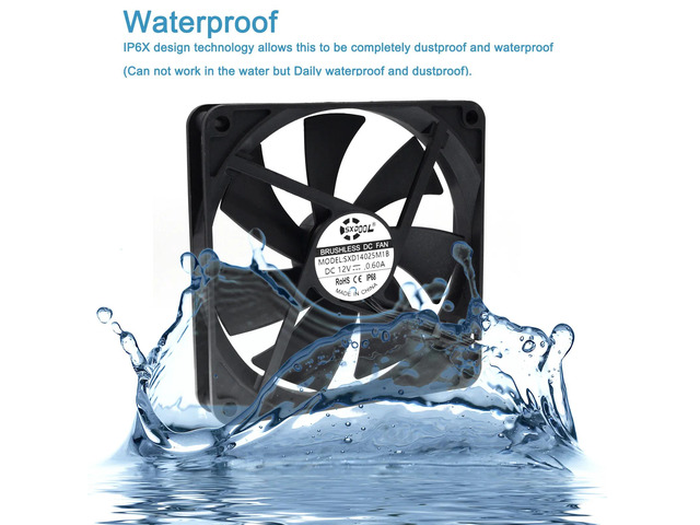 140mm x 14cm PC case cooling fan, waterproof and dustproof, 2900RPM, 140x140x25mm, dual ball bearing, 12V, high-speed IP68 heatsink.