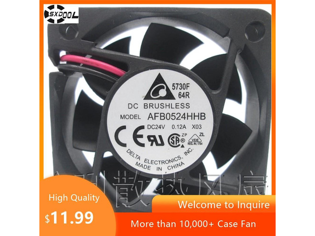 50mm fan 5CM, 6400 RPM, 16.24 CFM for AFB0524HHB 24V DC cooling fans, suitable for inverter and industrial equipment cooling.