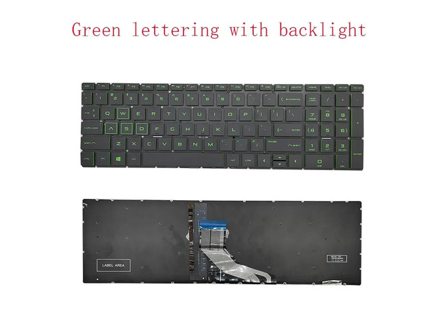 Replacement backlit keyboard L20333-001 AM28B000300 TPN-C133 (green with backlight) for 15-cx, 16-a, 15-dk, 15-ec, and 17-cd series laptops.
