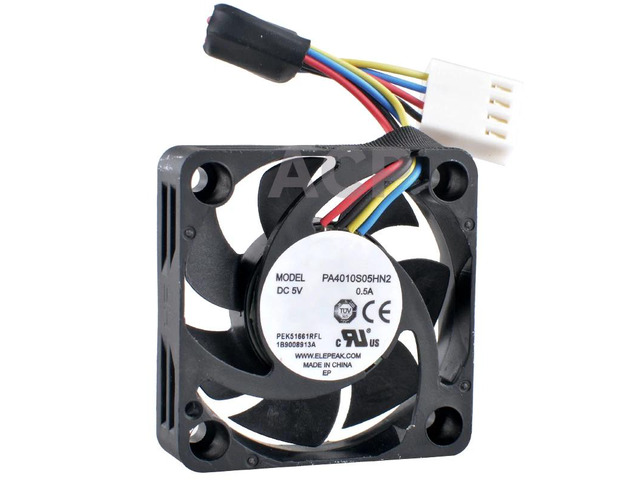 PA4010S05HN2 4cm x 40mm High-Speed Cooling Fan (40x40x10mm), DC5V 0.36W 0.50A, 4-pin connector for motherboards and CPUs.