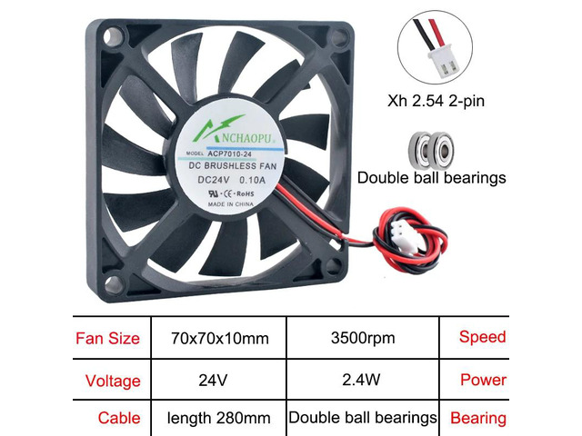 ACP7010 70mm Ultra-thin Cooling Fan, DC24V Dual-ball 2-pin Axial Fan, Suitable for Power Supply Inverters
