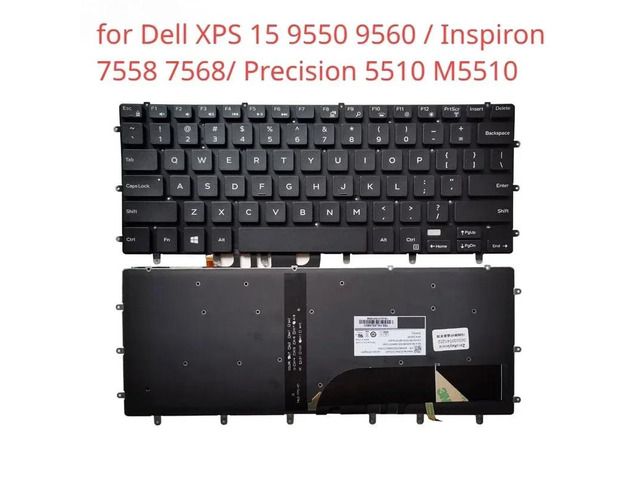 US-style keyboard (backlit, frameless) for XPS 15 9550 9560 Inspiron 7558 7568 Precision 5510 M5510 laptops.