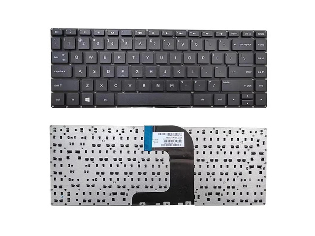 Keyboard for US-spec laptops (14-AC, 14-AC137TU, 029TX, AC055TU, 246-G4, 240-G4), frameless, black.