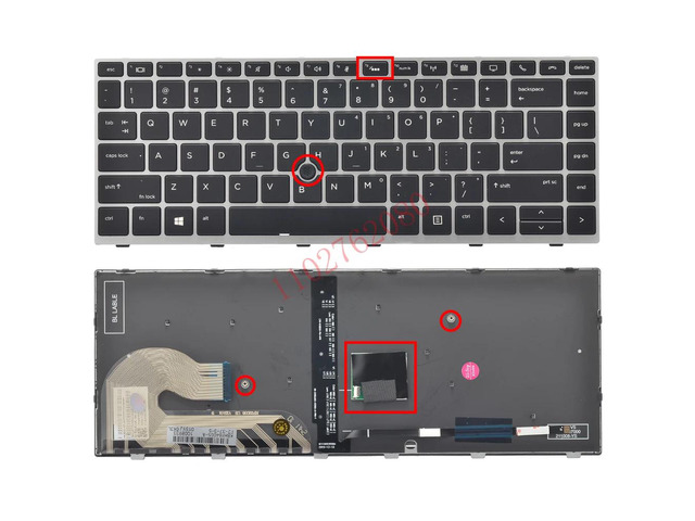 Backlit keyboard with analog sticks (L14378-001 L11307-001) for US version laptops (840 G5/840 G6/745 G5/745 G6), silver bezel.