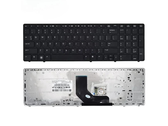 Replacement laptop keyboard for 8560P/8570P and Probook 6560B/6570B series, silver and black bezel, with pointers, US layout (Black).