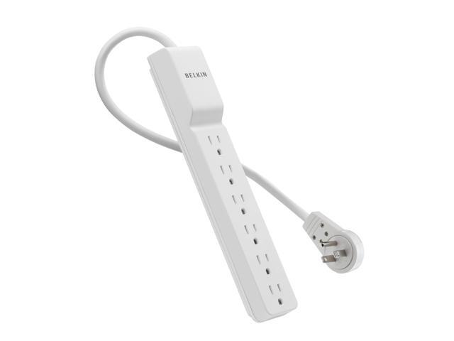 6-Outlet SlimLine Power Strip Surge Protector, 6ft Cord and Rotating Plug, 700 Joules, White