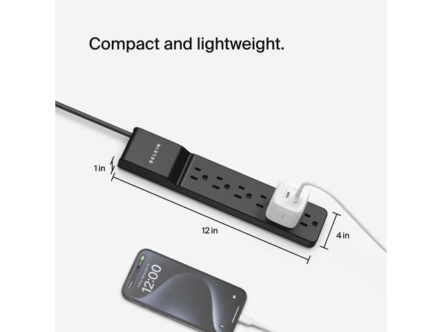 Surge Protector Power Strip with 6 AC Outlets, 6ft/1.8M Long Heavy-Duty Extension Cord, & 360-Degree Rotating AC Plug for Conference Rooms,...